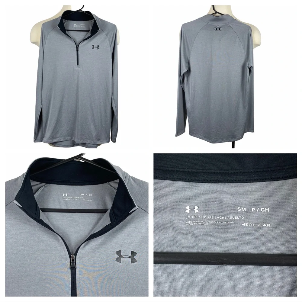 Men's ExcCond Under Armour 1/4 Zip Loose Fit Heat Gear‎ Grey Pullover Small